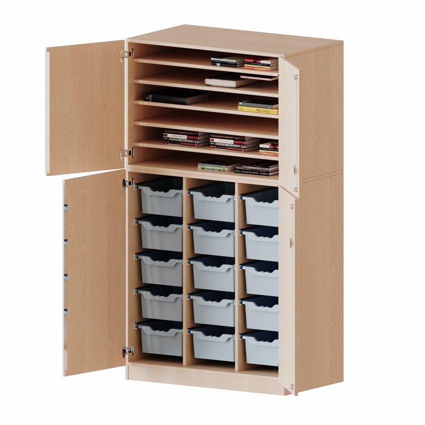 Bastelschrank 5 OH geteilte Türen, 15 Boxen L, 4 Dekore
